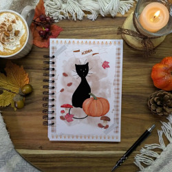 Agenda “Chat noir & Automne hygge”, nature – Illustration à l’aquarelle, création artisanale | Tribu de chats