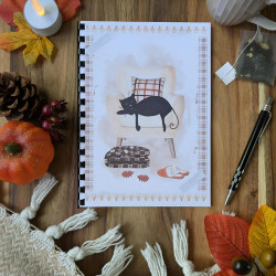 Carnet de notes “Chat noir & Automne hygge”, confort – Illustration à l’aquarelle, création artisanale | Tribu de chats