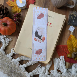 Marque-page “Chat noir & Automne hygge”, lumière – Illustration à l’aquarelle, création artisanale | Tribu de chats