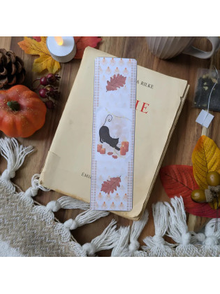 Marque-page “Chat noir & Automne hygge”, lumière – Illustration à l’aquarelle, création artisanale | Tribu de chats