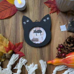 Cadre “Chat noir & Automne hygge”, confort – Illustration à l’aquarelle, création artisanale | Tribu de chats