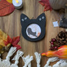 Cadre “Chat noir & Automne hygge”, lumière – Illustration à l’aquarelle, création artisanale | Tribu de chats