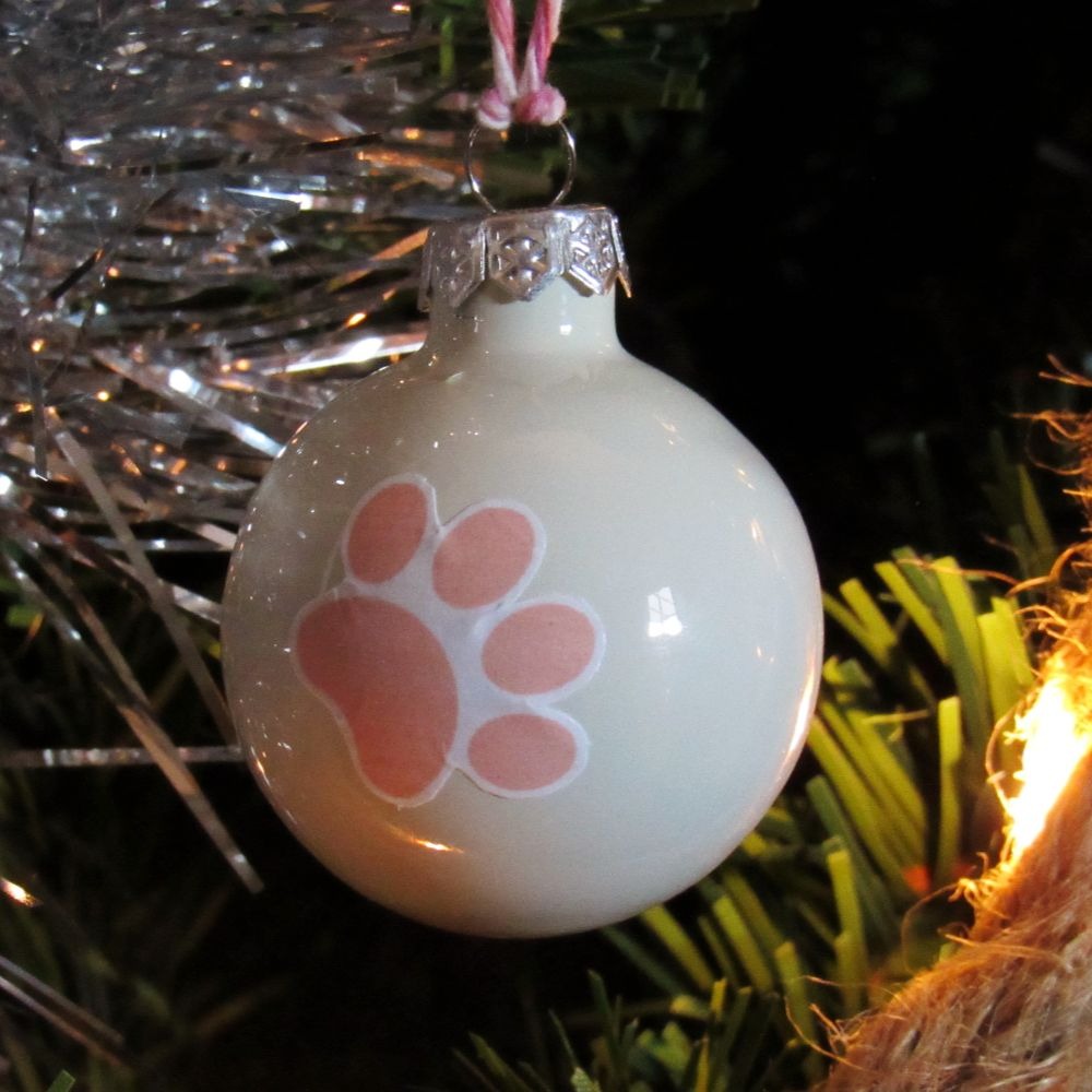 Boules de Noël chat, en verre patte de chat rose, exemple sapin de Noël, Tribu de chats
